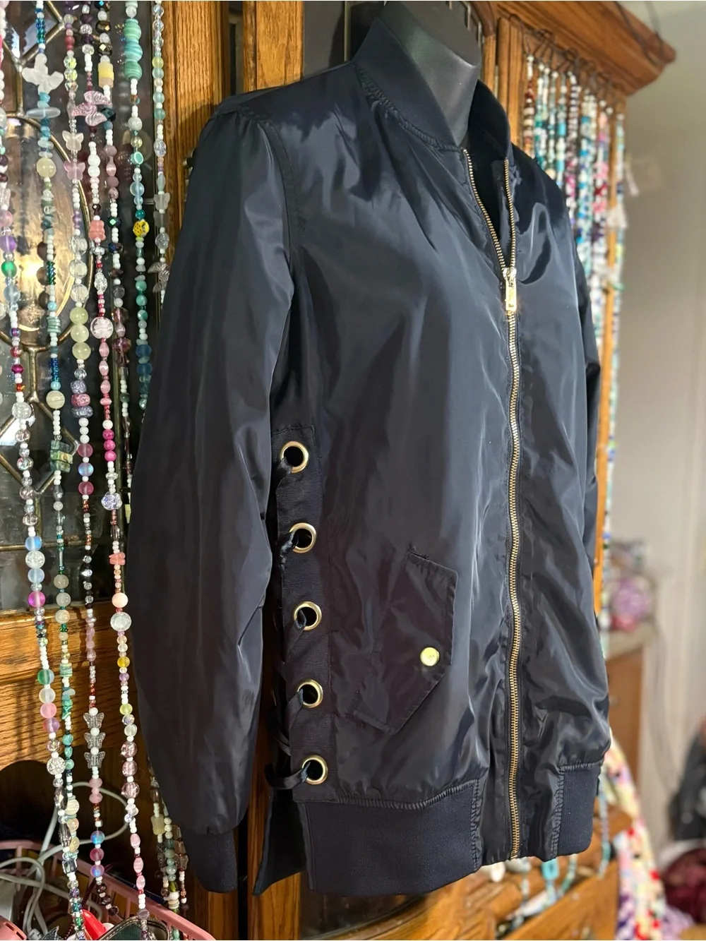 Ci Sono bomber jacket lace-up side design oversized metal grommets  blue small - Picture 4 of 10
